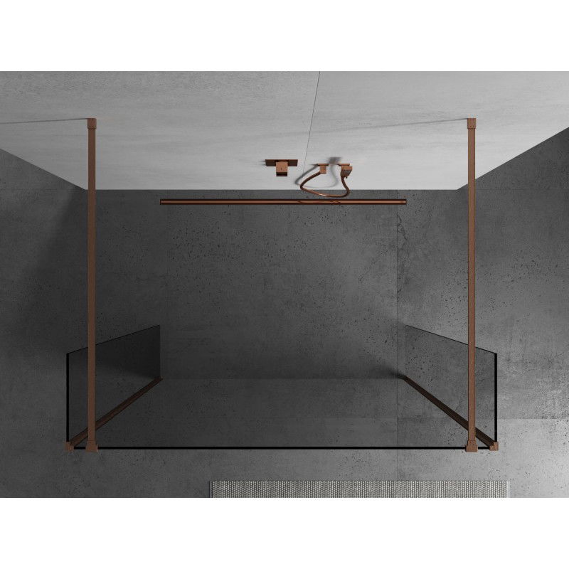 Mexen Kioto freestanding shower wall 160 x 30 x 30 cm, transparent, brushed copper - 800-160-030-222-65-00-030