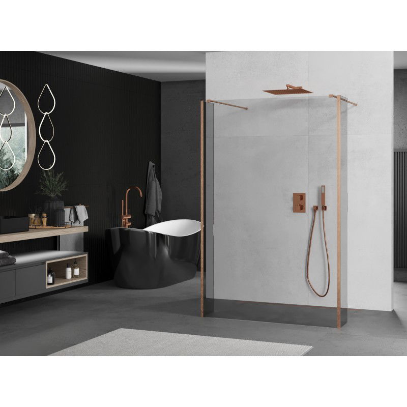 Mexen Kioto freestanding shower wall 160 x 30 x 30 cm, transparent, brushed copper - 800-160-030-222-65-00-030