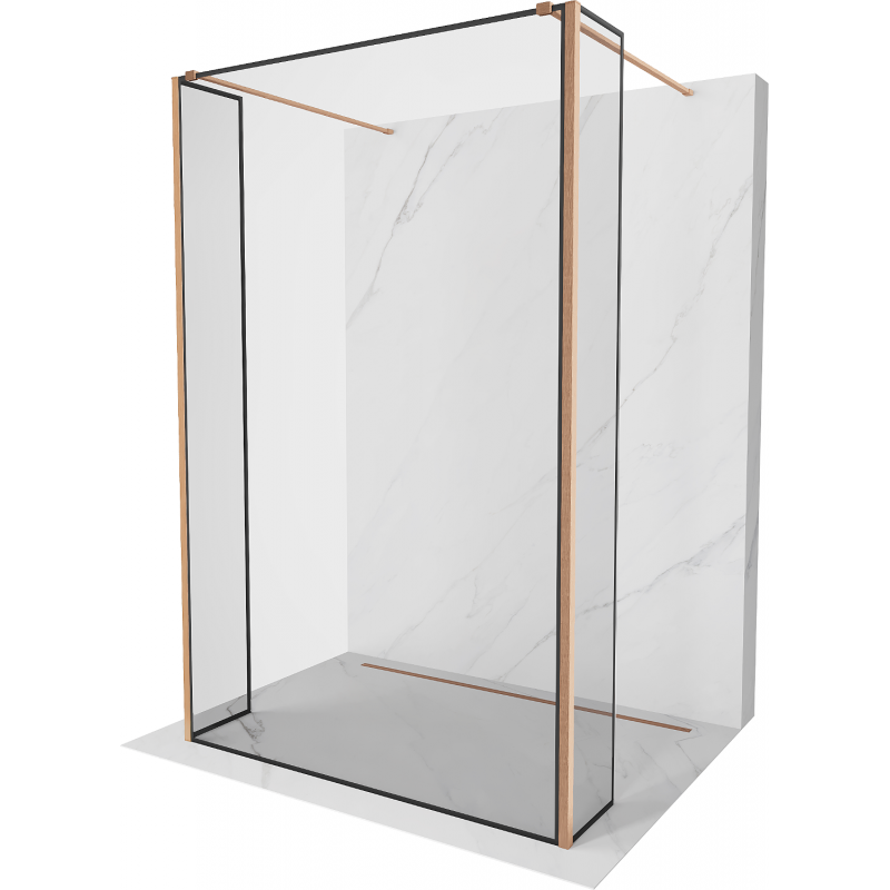 Mexen Kioto freestanding shower wall 100 x 30 x 30 cm, black pattern, brushed brass - 800-100-030-222-65-70-030
