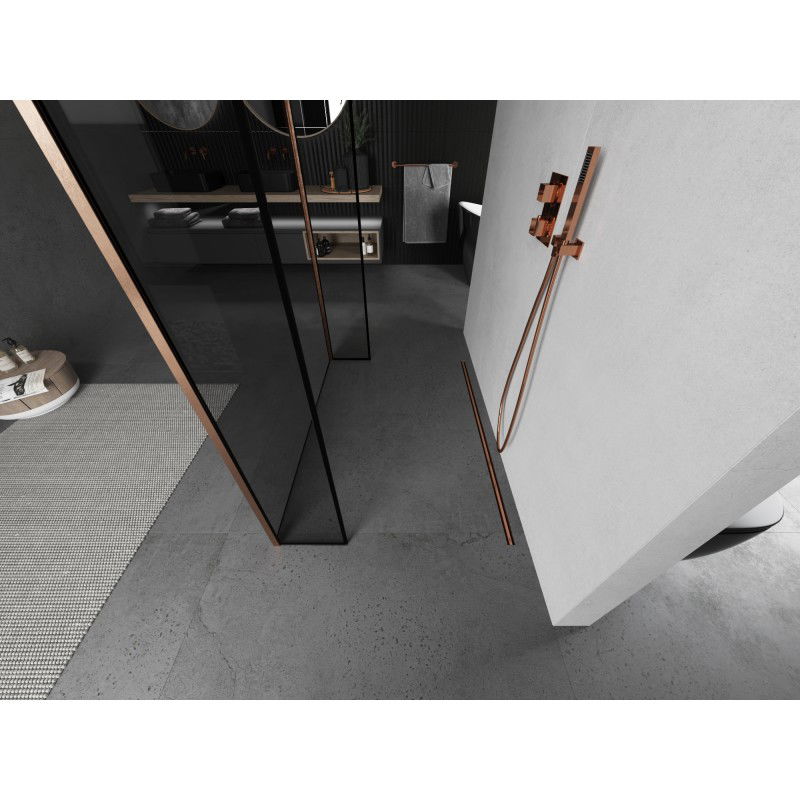 Mexen Kioto freestanding shower wall 100 x 30 x 30 cm, black frame, brushed copper - 800-100-030-222-65-70-030