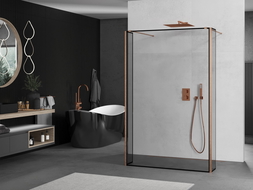 Mexen Kioto 120 x 30 x 30 cm Freestanding Shower Wall, Black Frame, Brushed Copper - 800-120-030-222-65-70-030