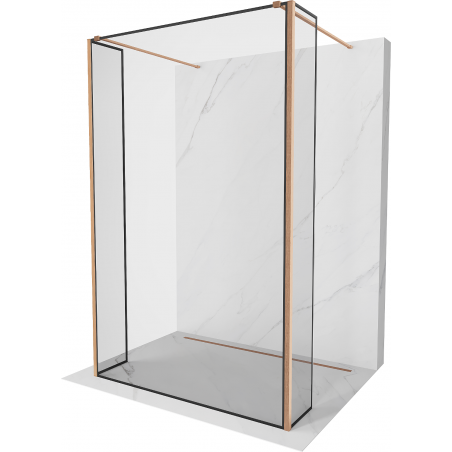 Mexen Kioto Freestanding Shower Wall 130 x 30 x 30 cm, Black Frame, Brushed Copper - 800-130-030-222-65-70-030