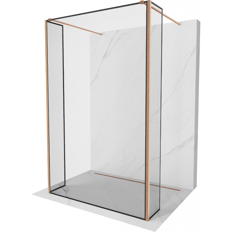 Mexen Kioto free-standing shower wall 150 x 30 x 30 cm, black frame, brushed copper - 800-150-030-222-65-70-030
