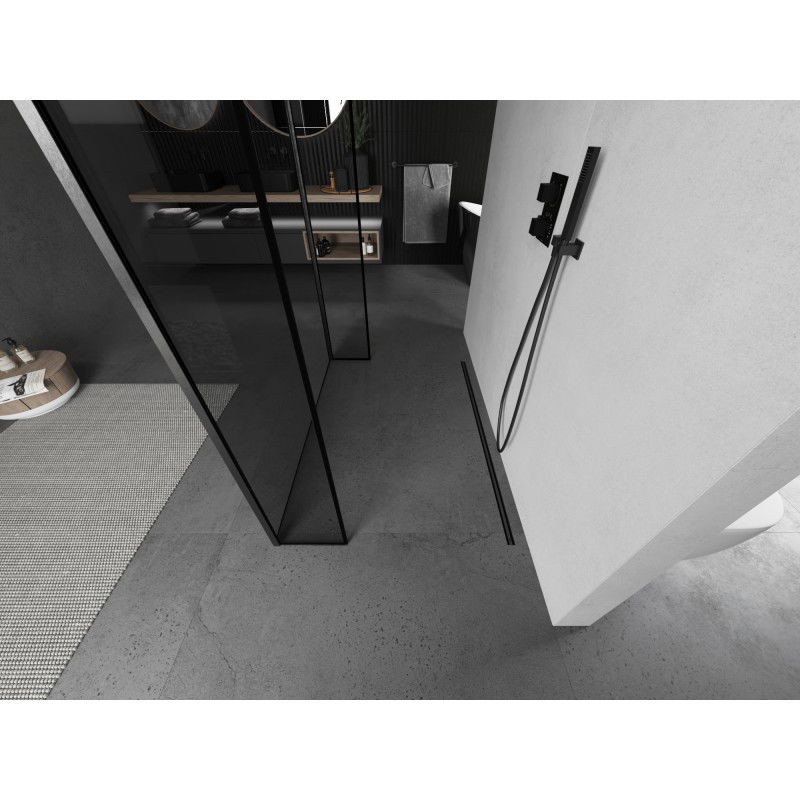 Mexen Kioto freestanding shower wall 90 x 30 x 30 cm, black frame, gun gray brushed - 800-090-030-222-66-70-030