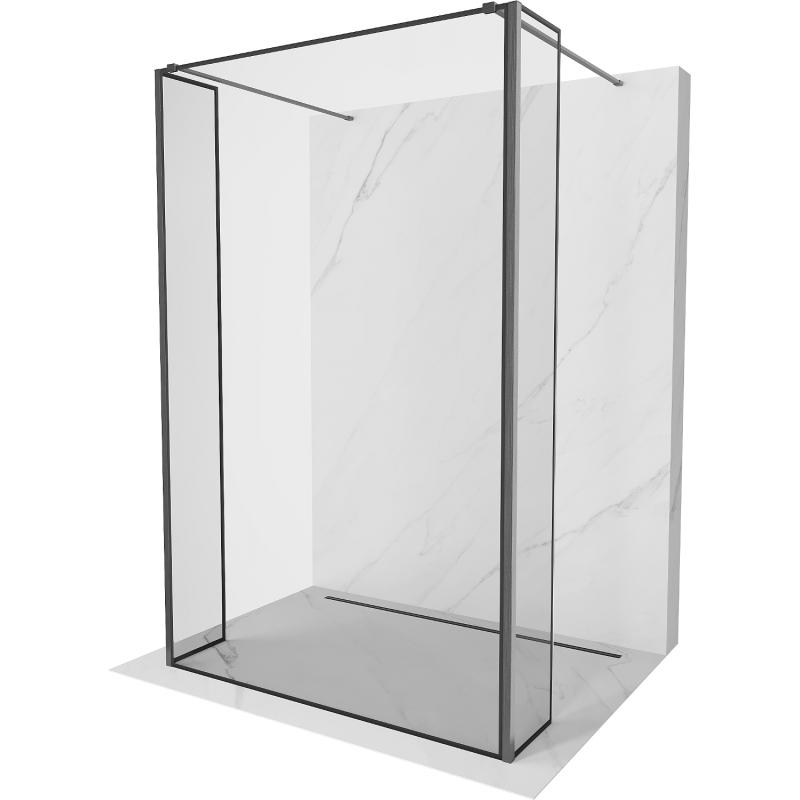 Mexen Kioto freestanding shower wall 120 x 30 x 30 cm, black frame, gun gray brushed - 800-120-030-222-66-70-030