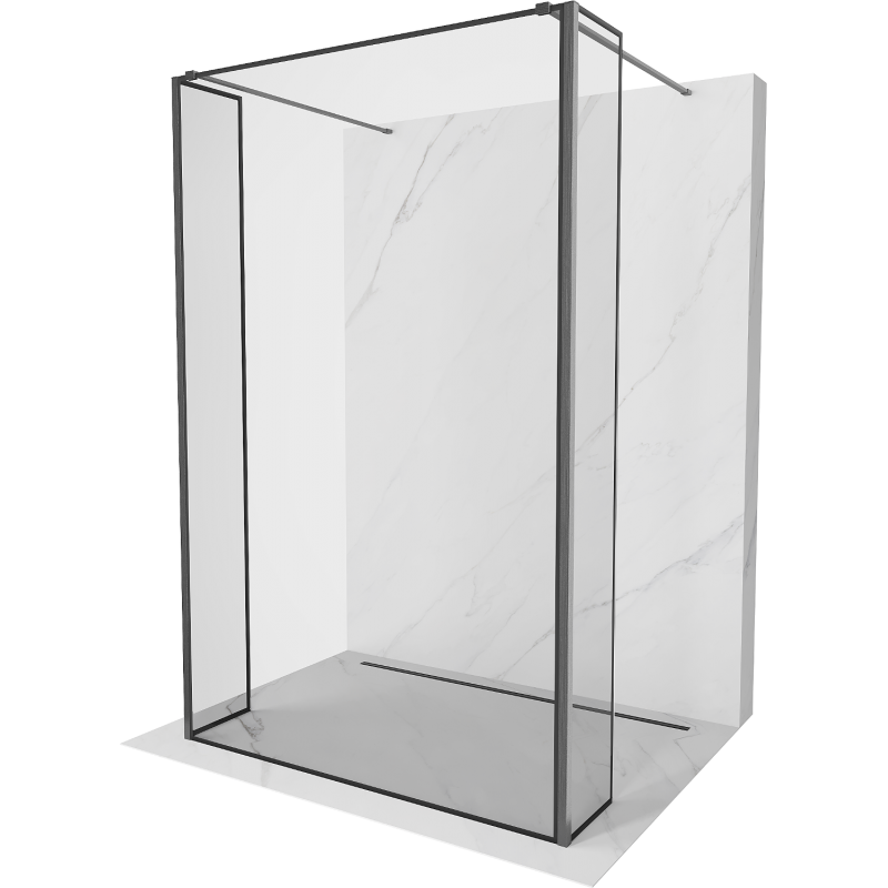 Mexen Kioto Freestanding Shower Wall 160 x 30 x 30 cm, Black Frame, Brushed Gun Gray - 800-160-030-222-66-70-030
