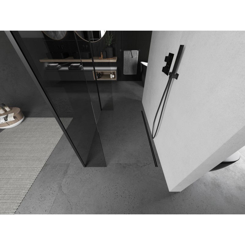 Mexen Kioto freestanding shower wall 125 x 30 x 30 cm, transparent, black - 800-125-030-222-70-00-030