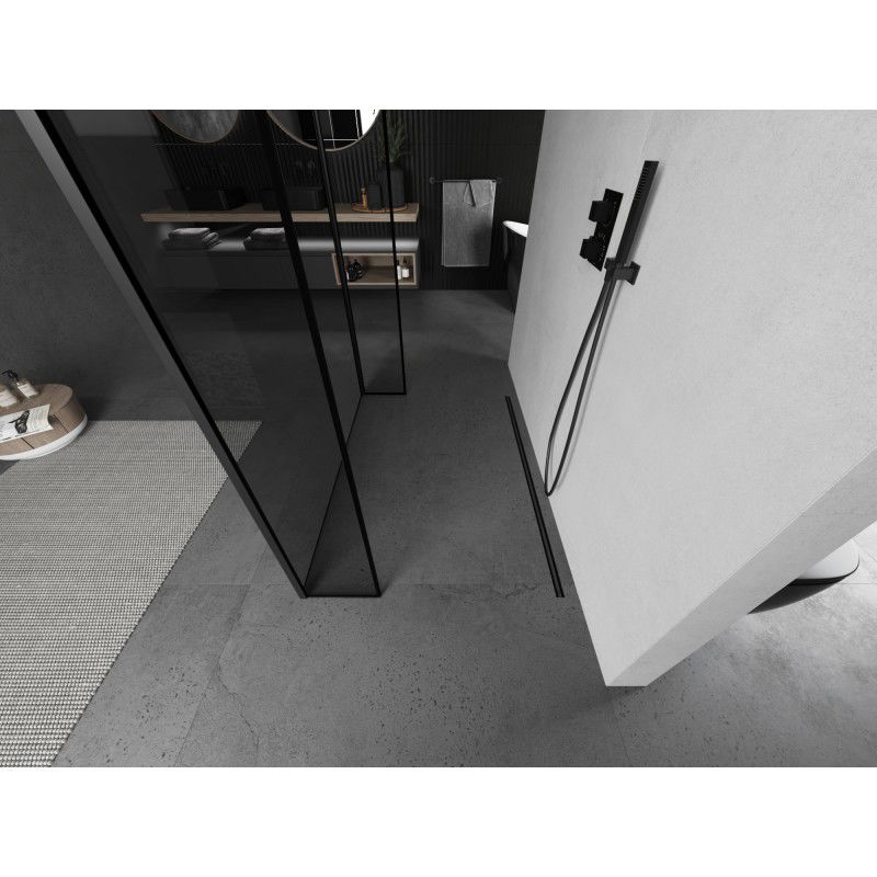 Mexen Kioto freestanding shower wall 150 x 30 x 30 cm, black frame, black - 800-150-030-222-70-70-030