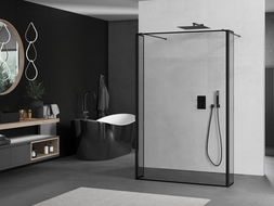Mexen Kioto freestanding shower wall 150 x 30 x 30 cm, black frame, black - 800-150-030-222-70-70-030