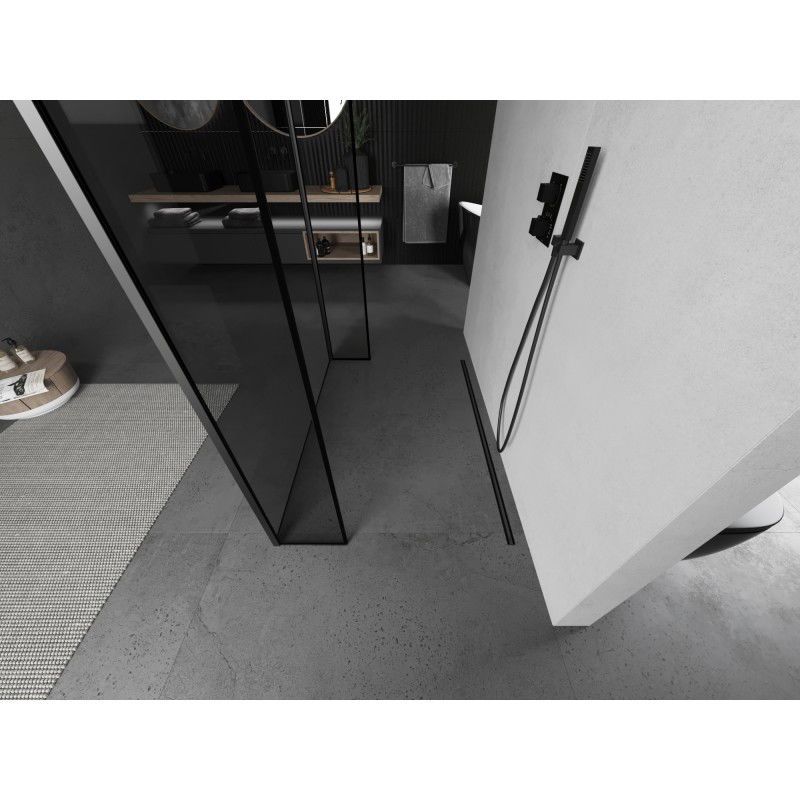 Mexen Kioto freestanding shower wall 100 x 30 x 30 cm, black frame, gun metal - 800-100-030-222-95-70-030