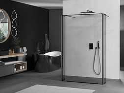 Mexen Kioto freestanding shower wall 160 x 30 x 30 cm, black frame, gun metal - 800-160-030-222-95-70-030