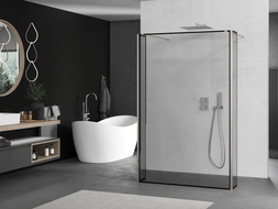 Mexen Kioto freestanding shower wall 100 x 30 x 30 cm, black frame, brushed nickel - 800-100-030-222-97-70-030
