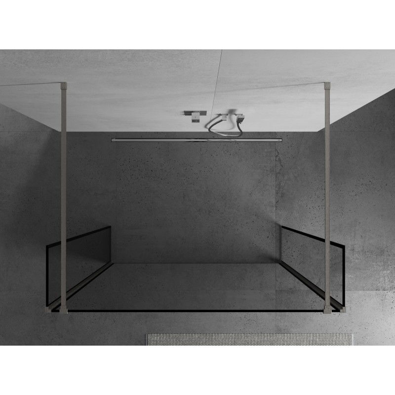 Mexen Kioto freestanding shower wall 150 x 30 x 30 cm, black frame, brushed nickel - 800-150-030-222-97-70-030