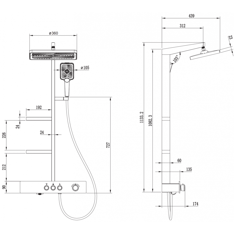 Mexen Saxx exposed shower set with overhead shower and battery, white - 78102-20