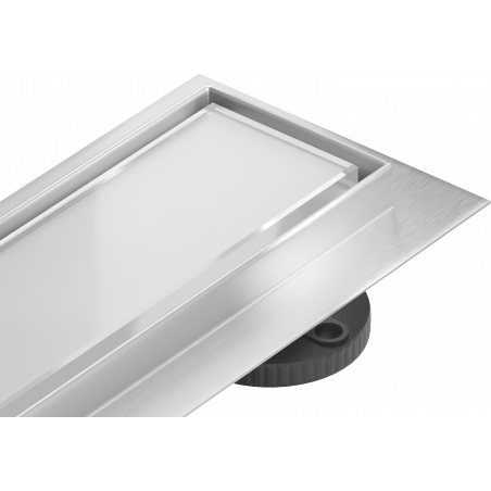 Mexen Flat 360° MGW swivel linear drain 100 cm, White Glass - 1027100-40