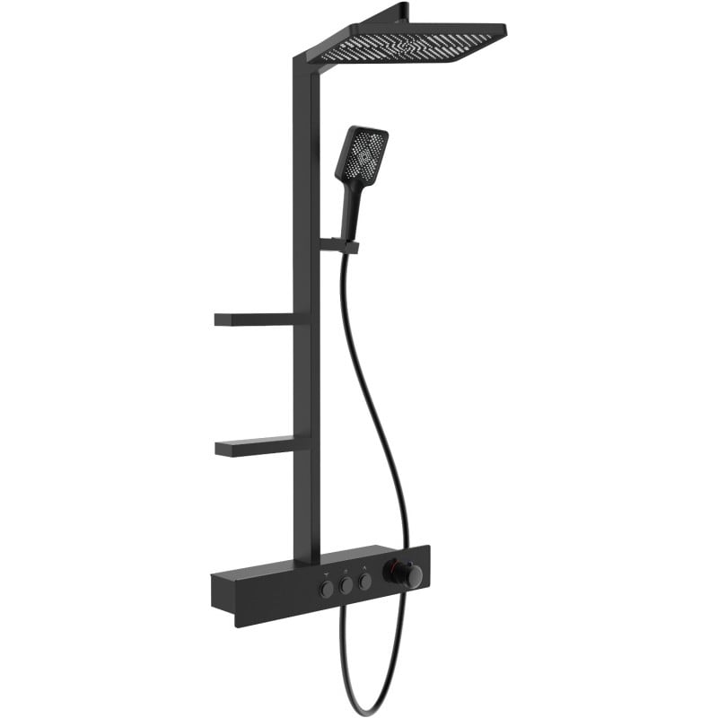 Mexen Saxx Exposed Shower Set with Rain Shower and Mixer, Black - 78102-70