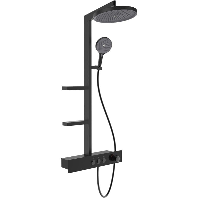 Mexen Plex wall-mounted shower set with rain shower and faucet, black - 78103-70