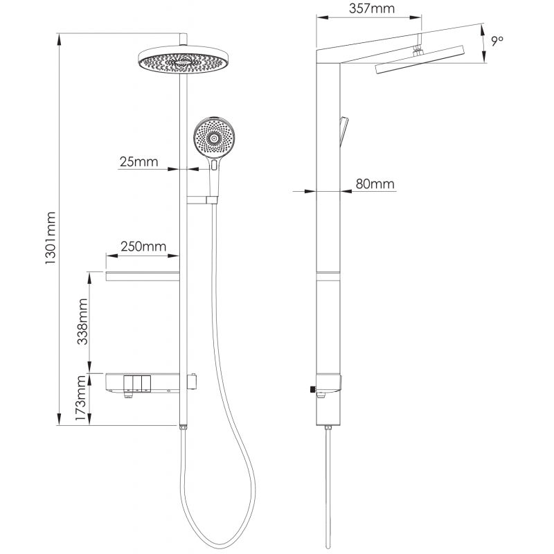 Mexen Dizzy exposed shower set with rain shower head and mixer, black - 78104-70