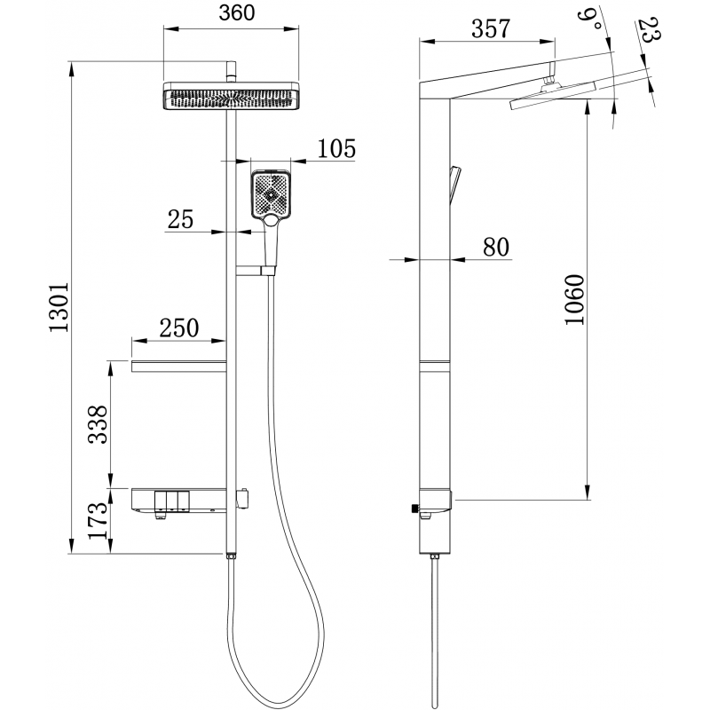 Mexen Roar surface-mounted shower set with rain shower and battery, white - 78105-20