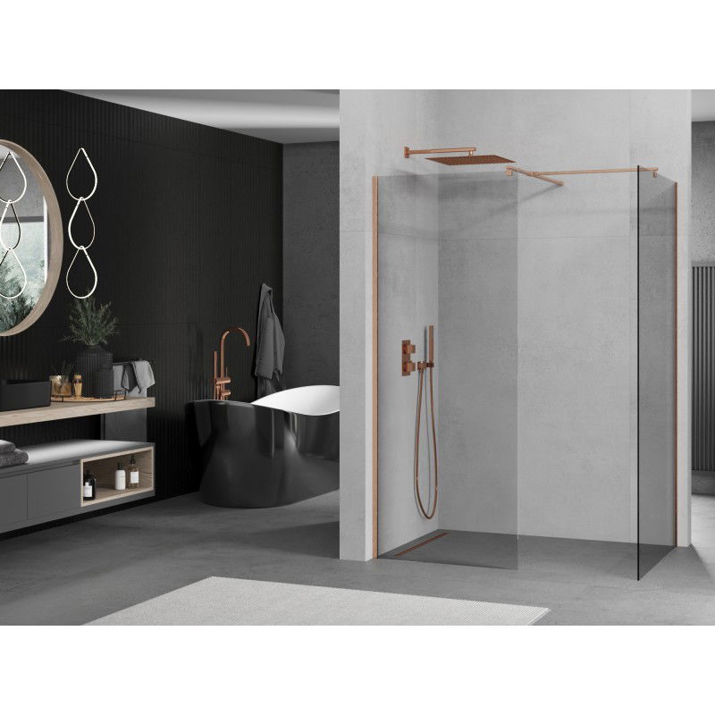 Mexen Kioto Walk-in Shower Wall 110 x 80 cm, Transparent, Brushed Copper - 800-110-202-65-00-080