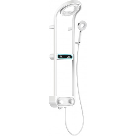 Mexen Peak exposed shower set with overhead shower and mixer, LED display, white - 78106-20