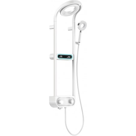 Mexen Peak shower set with overhead shower and faucet, LED display, white - 78106-20