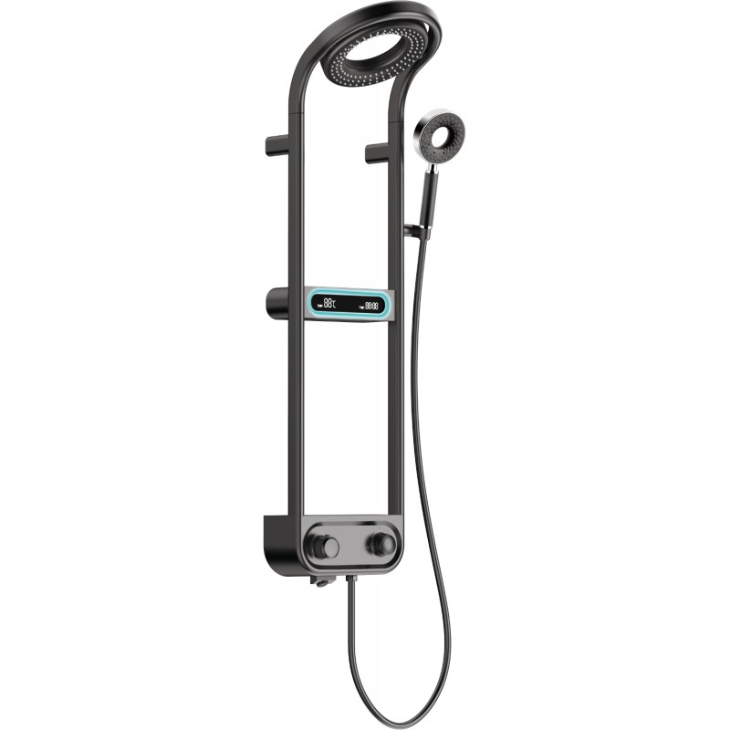 Mexen Peak surface-mounted shower set with rain shower and faucet, LED display, black - 78106-70