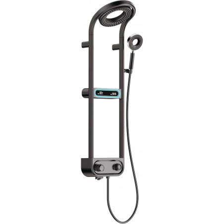 Mexen Peak exposed shower set with rain shower and faucet, LED display, black - 78106-70