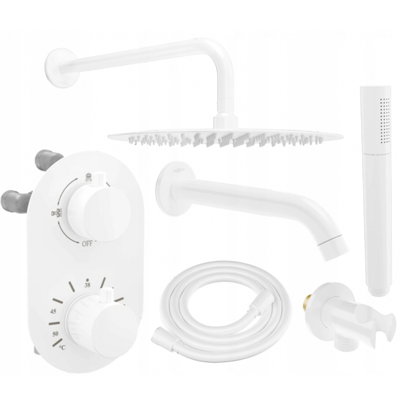 Mexen Kai DR70 flush-mount shower and bath set with a rainmaker 30 cm, White - 77602DR70301-20