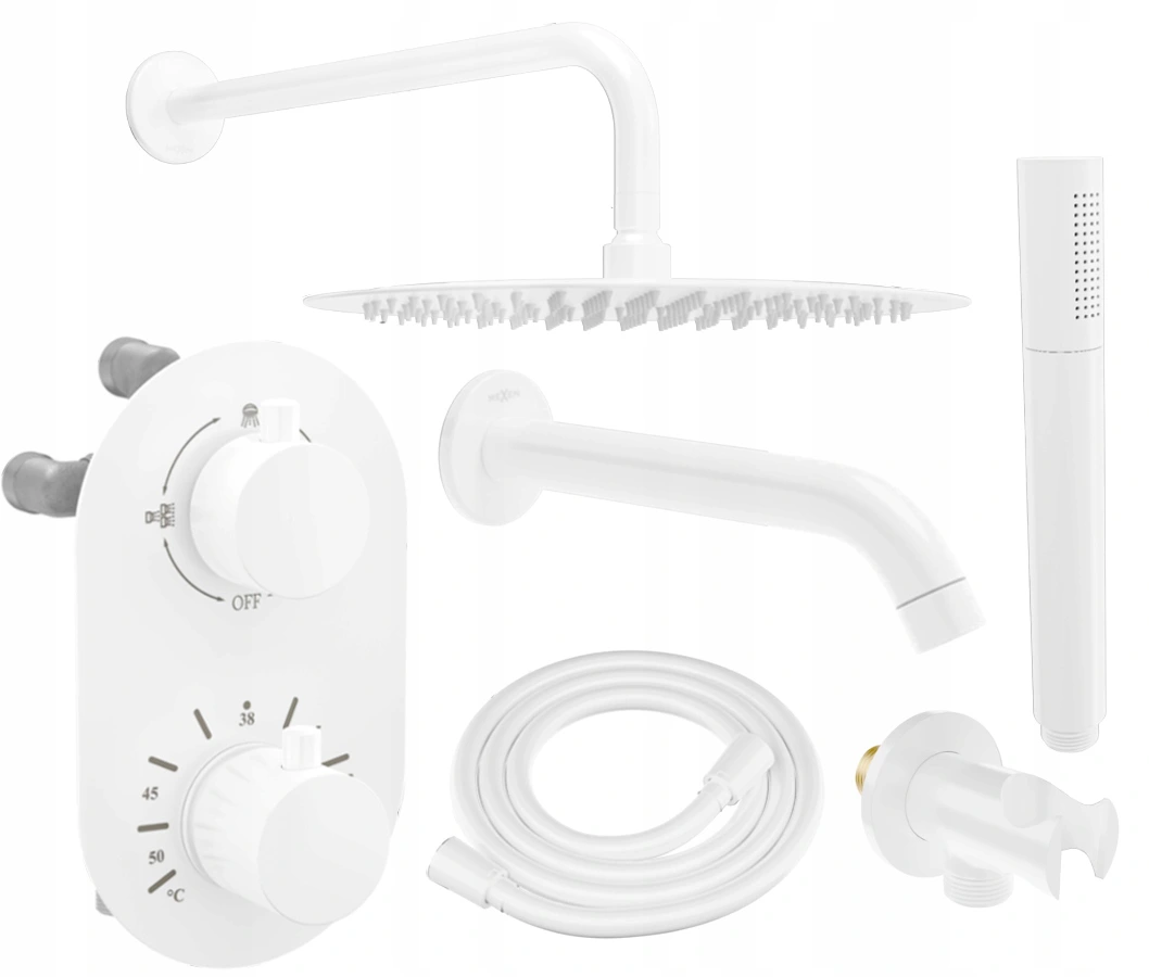 Mexen Kai DR70 flush-mount shower and bath set with a rainmaker 30 cm, White - 77602DR70301-20