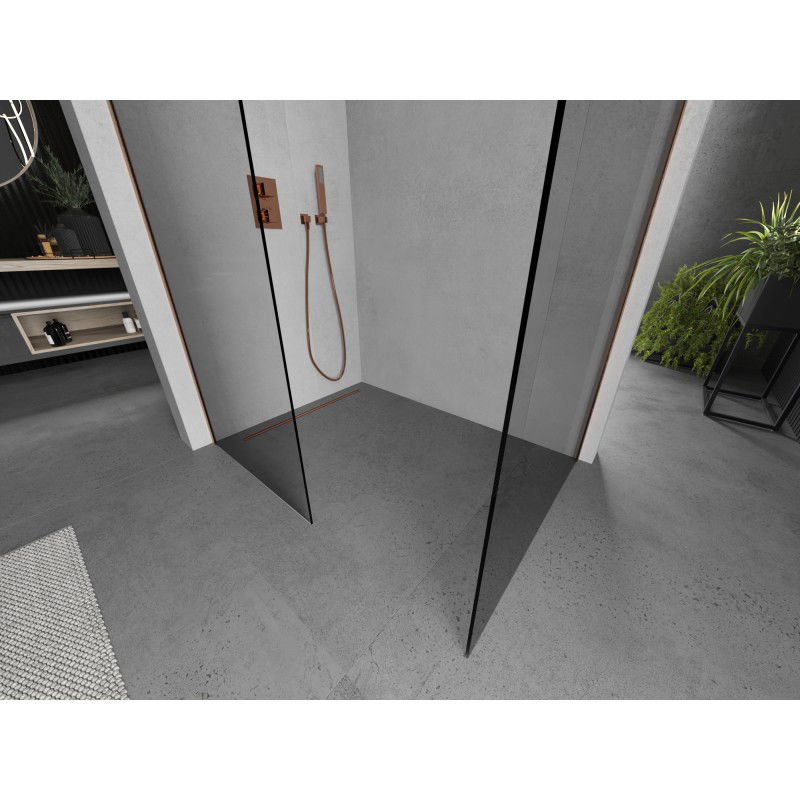 Mexen Kioto Walk-in Shower Wall 170 x 100 cm, Transparent, Brushed Copper - 800-170-202-65-00-100