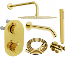 Mexen Kai DR70 flush-mount shower and bath set with a rainmaker 30 cm, Gold - 77602DR70301-50