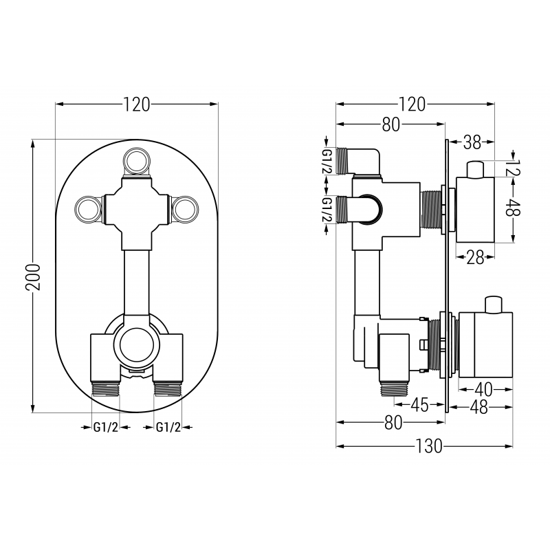 Mexen Kai DR70 concealed wall-mounted bath-shower set with 30 cm rain shower, rose gold - 77602DR70301-60