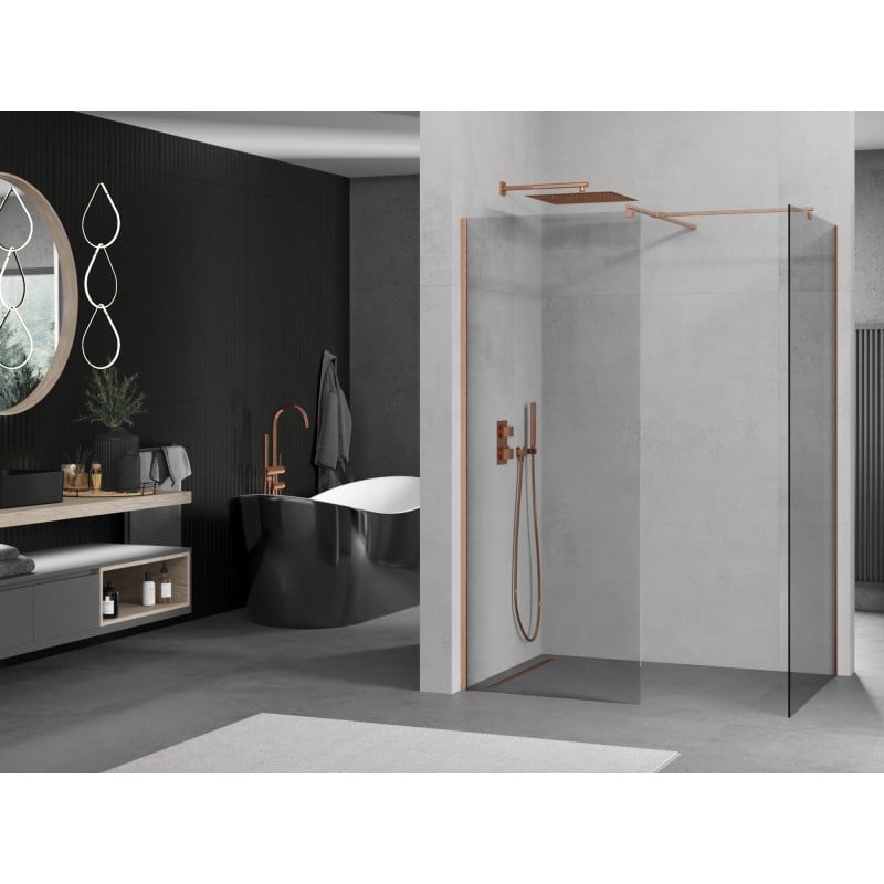 Mexen Kioto Walk-in Shower Wall 180 x 90 cm, Transparent, Brushed Copper - 800-180-202-65-00-090