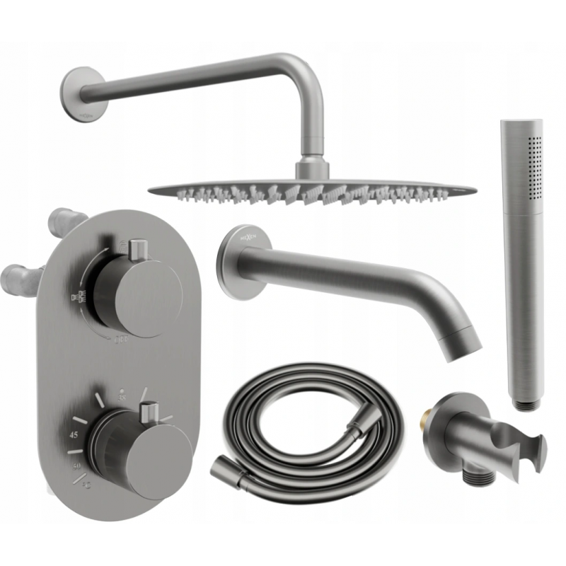 Mexen Kai DR70 concealed bathtub and shower set with 30 cm rain shower, graphite - 77602DR70301-66