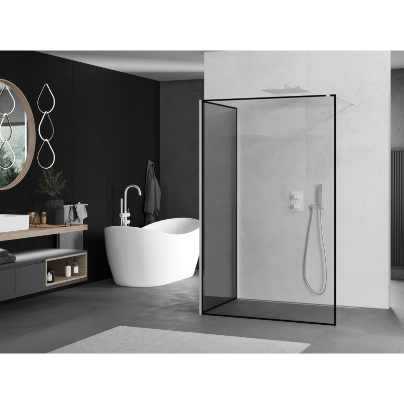 Mexen Kioto Walk-in Shower Wall 120 x 80 cm, Black Frame, White - 800-120-212-20-70-080