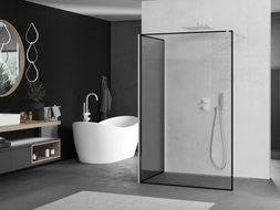 Mexen Kioto Walk-in Shower Wall 120 x 80 cm, Black Frame, White - 800-120-212-20-70-080