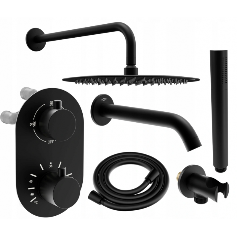 Mexen Kai DR70 Wall-Mounted Bath and Shower Set with 30 cm Rainfall Shower, Black - 77602DR70301-70
