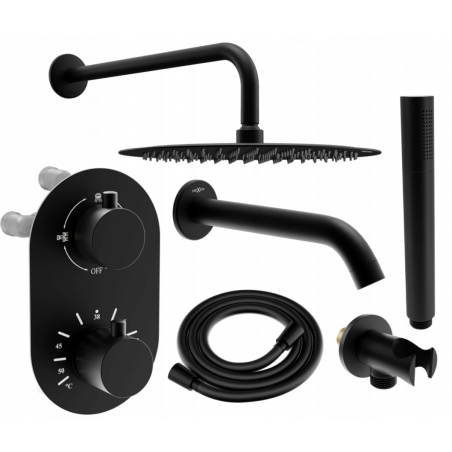Mexen Kai DR70 Wall-Mounted Bath and Shower Set with 30 cm Rainfall Shower, Black - 77602DR70301-70