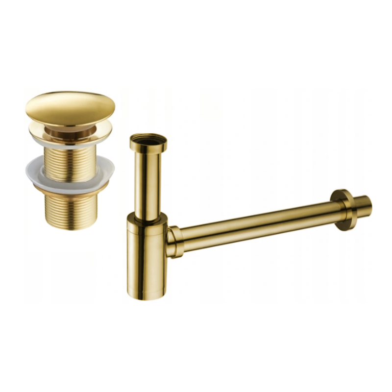 Mexen round washbasin half-siphon with click-clack plug, no overflow, gold - 7991050-50