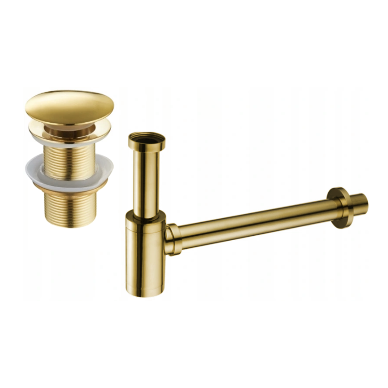 Mexen round washbasin half siphon with click-clack stopper, without overflow, gold - 7991050-50