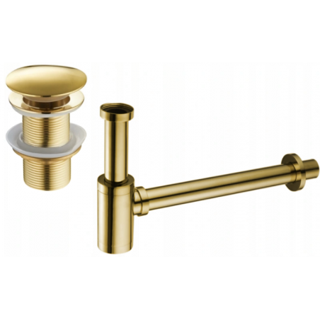 Mexen round washbasin half-siphon with click-clack plug, no overflow, gold - 7991050-50