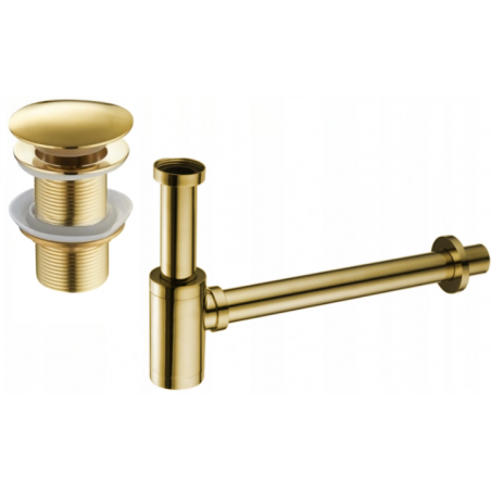 Mexen round washbasin siphon with a click-clack plug, without overflow, Gold - 7991050-50