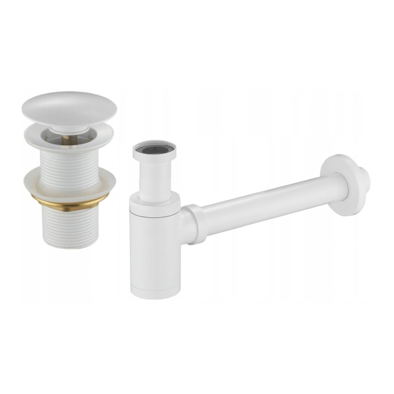 Mexen round washbasin siphon with a click-clack plug, without overflow, White - 7991050-20