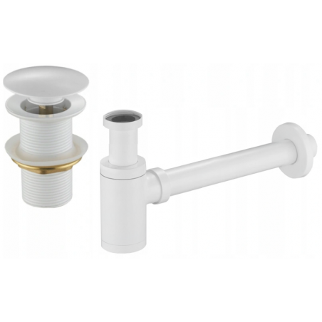 Mexen round washbasin siphon with a click-clack plug, without overflow, White - 7991050-20