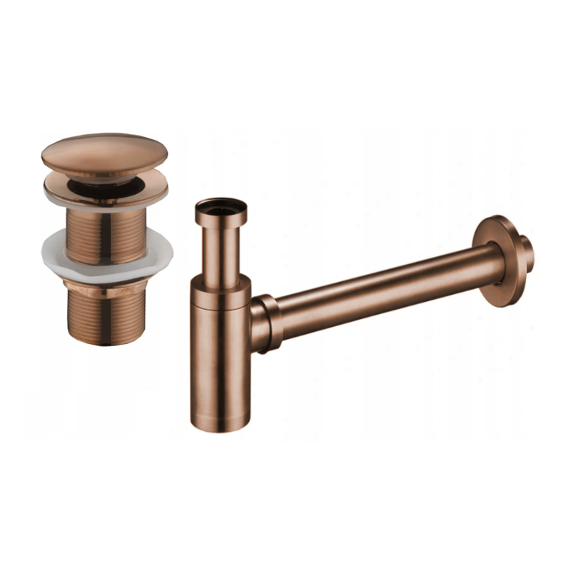 Mexen half-basin round trap with click-clack plug, without overflow, rose gold - 7991050-60