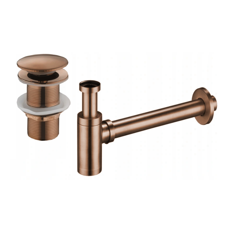 Mexen round washbasin bottle trap with click-clack plug, without overflow, rose gold - 7991050-60