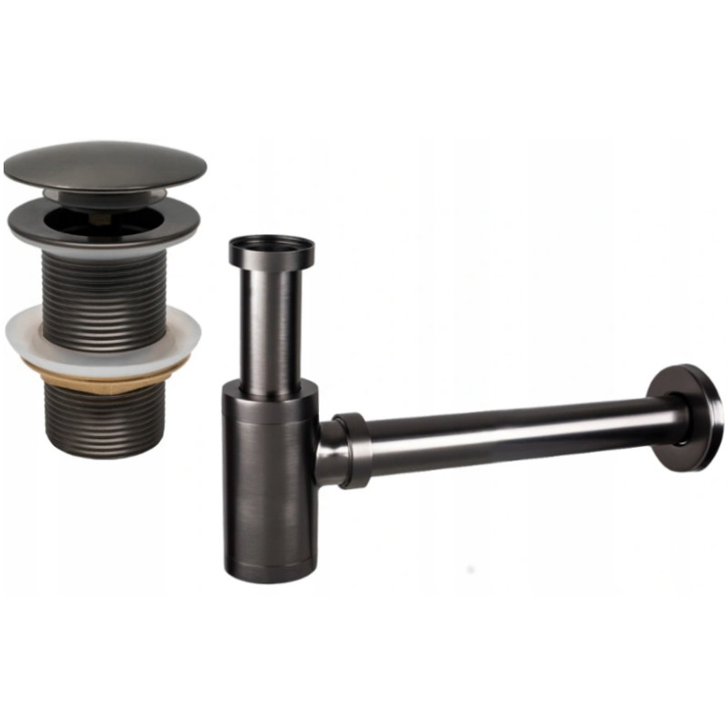 Mexen round basin bottle trap with click-clack plug, without overflow, brushed gun gray - 7991050-66