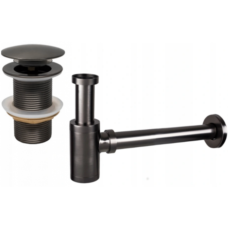 Mexen round washbasin bottle trap with click-clack plug, without overflow, graphite - 7991050-66