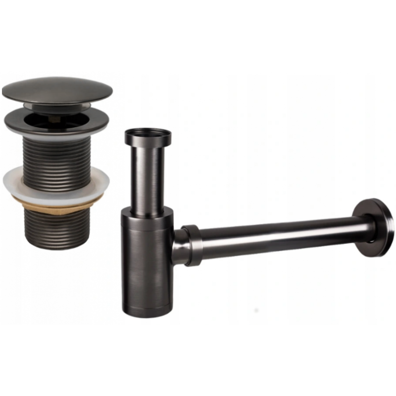 Mexen round washbasin half-siphon with click-clack plug, without overflow, graphite - 7991050-66